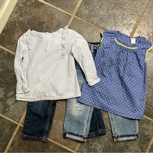 Carter's Purple Polka Dot and Striped Tops and Jean Outfit Sets Girls Size 2T